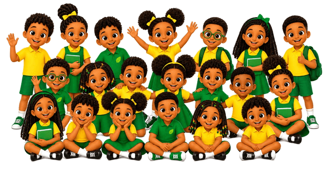 A large group of children with books