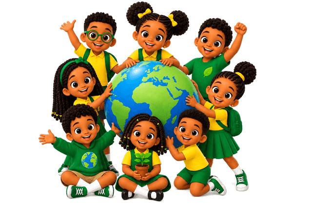 Many children gathered with books